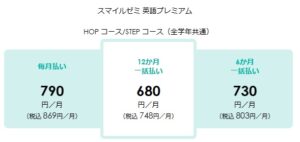 スマイルゼミ英語プレミアム受講費用